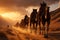 Camel caravan embarks on a journey across vast Sahara dunes
