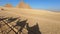 Camel caravan shadow near giza pyramids. Sahara travel camel ride