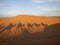 Camel caravan shadows in Sahara desert