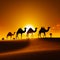 Camel Caravan. Silhouette of Camels at Sunset in the Desert. Generated in AI