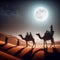 a camel caravan under the light of the full