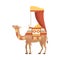 Camel Desert Animal with Bridle and Saddle Decorated with Ethnic Ornament Vector Illustration