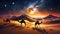 camel in desert at full moon with milky way