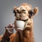 Camel Enjoying Coffee With A Touch Of Whimsical Artistry