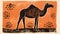 Camel Illustration: Black-and-white Block Print On Orange Background