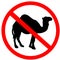 Camel not allowed prohibition red circle warning road sign, isolated on white background.