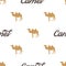 Camel pattern. Seamless background illustration with wild animal symbols, elements. Monochrome silhouette design. Stock