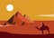 A camel and rider silhouette in the Giza Pyramid during sunset. Editable Clip Art.