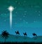 Camel riders, shining star in the night sky