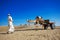 Camel riding in the desert