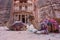 Camel sit in front of The Treasury Al Khaneh in Petra ancient city, Jordan