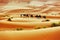 Camel trek and sand dunes of Moroccan Sahara desert, Merzouga.