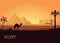 Camel in wild Africa pyramids landscape background illustration