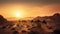 Camels in a desert environment with beautiful light conditions