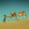 Camels in desert - vintage retro style