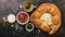 Camembert baked in the oven with herb bread served with tomato salad