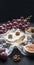 Camembert cheese on white wrapping paper, with jam, walnuts and honey, fresh figs, on rustic wooden background place for tex