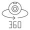 Camera 360 thin line icon, device and rotation, panoramic camera sign, vector graphics, a linear pattern on a white