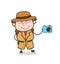 Camera Advertisement - Female Explorer Scientist Cartoon Vector