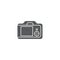 Camera back with viewfinder screen vector icon symbol isolated on white background