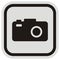 Camera, black silhouette, vector icon, gray and black frame