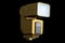 Camera external gold flash speedlight isolated on black background