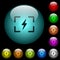 Camera flash mode icons in color illuminated glass buttons