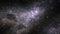 Camera flying through the clouds and star field in outer space. Animation of flying through glowing nebulae and stars.