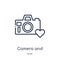 camera and heart picture icon from technology outline collection. Thin line camera and heart picture icon isolated on white