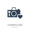 camera and heart picture icon in trendy design style. camera and heart picture icon isolated on white background. camera and heart