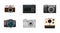 Camera icon set, cartoon style