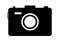 Camera icon. Symbol of photo, snapshot. Silhouette for photography, image and picture. Black simple icon of camera with flash,