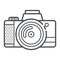 Camera icon for taking photoes and video in modern outline style. Attribute of tourists, artists. Capture moments.