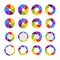 Camera icons. Logo of shutter, lens, aperture for photography. Color circles for photo. Modern rainbow wheels for studio. Spectrum