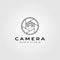 Camera lens photography logo with nature mountain symbol vector illustration design