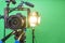 camera,microphone, lights and a green screen