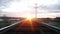Camera moves along railway. Wonderful sunset. Realistic cinematic 4k animation.