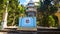 Camera Moves up Steps by Gold Decoration to Pagoda