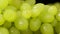 The camera moves on wet berries of green ripe grapes close-up. Drops of water dripping onto a bunch of juicy sweet