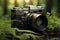 Camera in nature Film camera with tranquil background, copy space