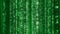 Camera navigating into a curtain of vertical digital green binary digits