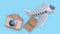 Camera passport plane flying cartoon minimal style blue background 3d rendering going-travel concept