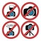 Camera prohibiting signs set illustration set
