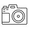 Camera s front view thin line icon. Photo camera vector illustration isolated on white. Digital camera outline style