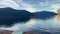 The camera slowly zooms in on the mountains and the Pacific Ocean Porteau Cove Provincial Park Canada Vancouver