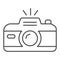 Camera thin line icon. Professional photocamera with flash. Festive Event and Show vector design concept, outline style