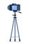 Camera on tripod with back side screen view. Vector illustration