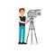 Cameraman with movie camera, entertainment industry, movie making vector Illustration on a white background