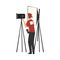Cameraman Shooting with Professional Video Camera on Tripod, Television Industry Concept Cartoon Style Vector