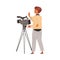 Cameraman Standing with Professional Camera on Tripod Shooting and Recording Vector Illustration